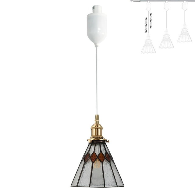 FSLiving Mini Adjustable Cord Length H Type Track Lighting Retro Red Tiffany Stained Art Glass 4 Ft Track Mount Pendant Light Decorate for Kitchen Island Sloped and Vaulted Ceiling Customizable