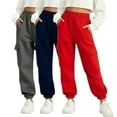 thumbnail image 2 of Pantalones deportivos largos para niños, 3 piezas, color sólido, cintura elástica con bolsillos laterales, ajustados, de poliéster, 2 of 7