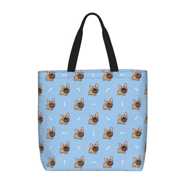 Disketp Brown French Bulldog Bolsa Tote de Lona para Mujer, Bolso de Hombro y Cruzado con Cierre de Cremallera