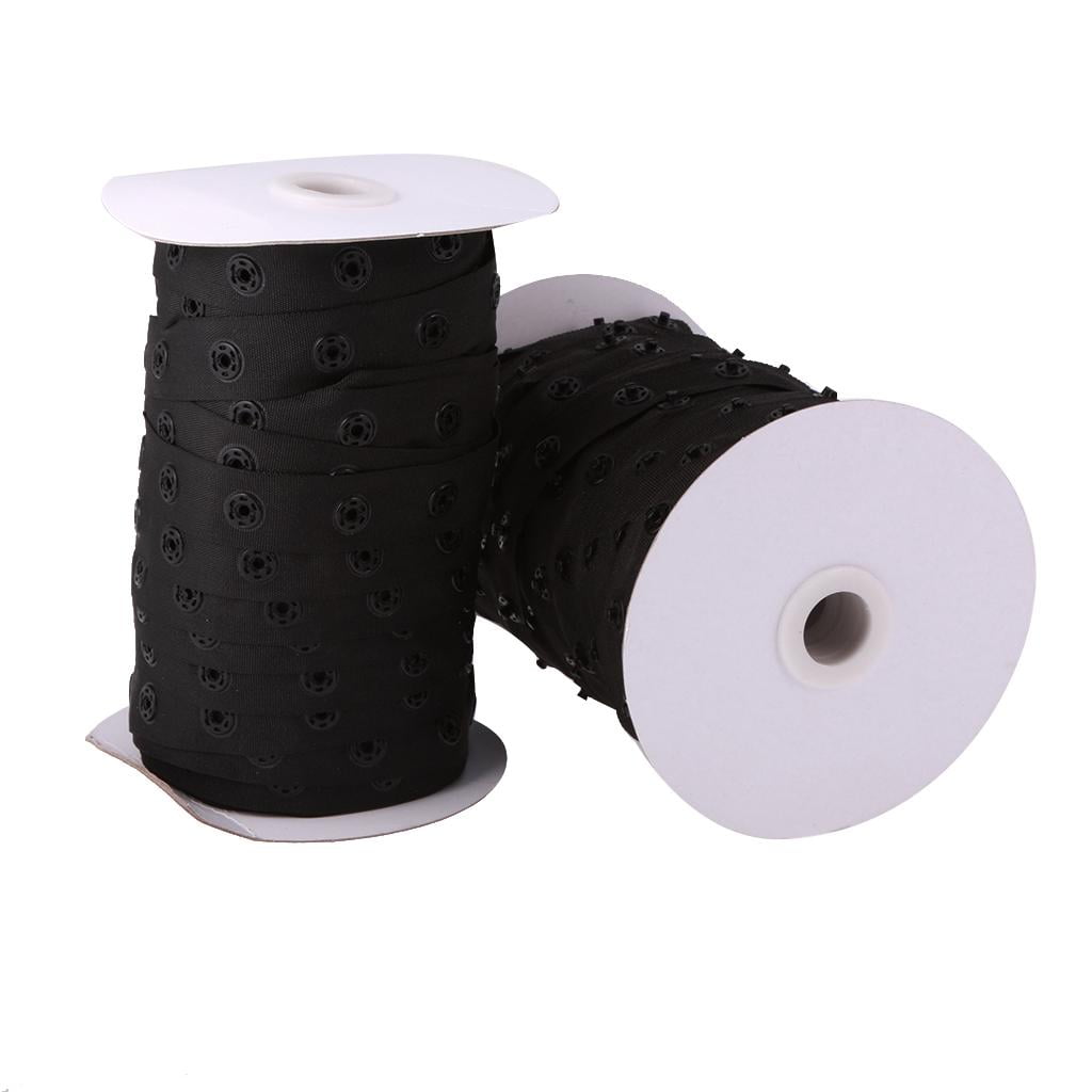 2 Spools Black Sewing Snap Tape Band Resin Snap Buttons Zipper Fastener Replacement 8mm Width for Sewing diy 50 Yards/Roll