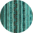 thumbnail image 1 of Ahgly Company Machine Washable Indoor Round Oriental Turquoise Blue Industrial Area Rugs, 7' Round, 1 of 4
