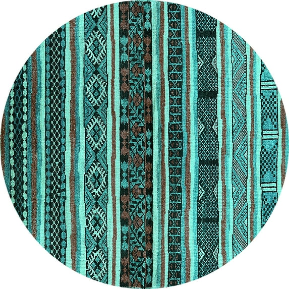 Ahgly Company Machine Washable Indoor Round Oriental Turquoise Blue Industrial Area Rugs, 7' Round