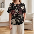 thumbnail image 5 of JULMCOMO Cotton Linen T Shirts for Women Floral Print Short Sleeve Casual Henley Shirts Baggy Comfy Summer Tops with Chest Pocket Black 3XL, 5 of 9