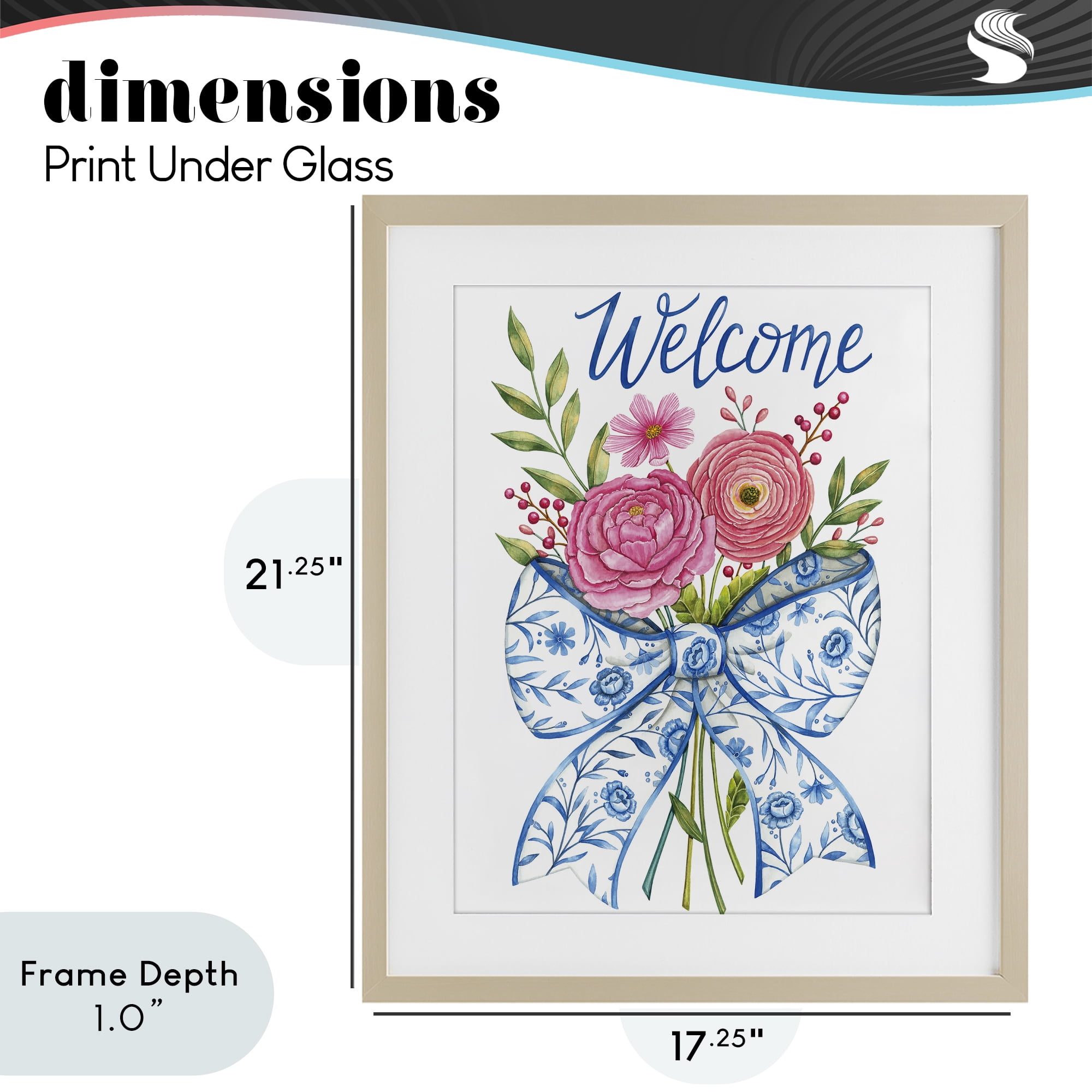 Stupell Industries Bow & Flowers Welcome Birch Framed Print Under Glass, design by Deb Strain