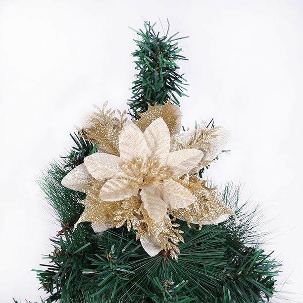 Ganfancp 10Pcs Adorno de Navidad Brillo Hueco Decoración de la Corona de Hojas