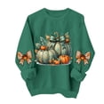 thumbnail image 5 of DeeHomeMo Women Round Neck Pullover Sweatshirt, Long Sleeve Pumpkin Bow Graphic Loose Fit Top, Ribbed Hem Cuffs Soft Sweatshirt Fabric for Fall Family Gathering Army Green,L, 5 of 6