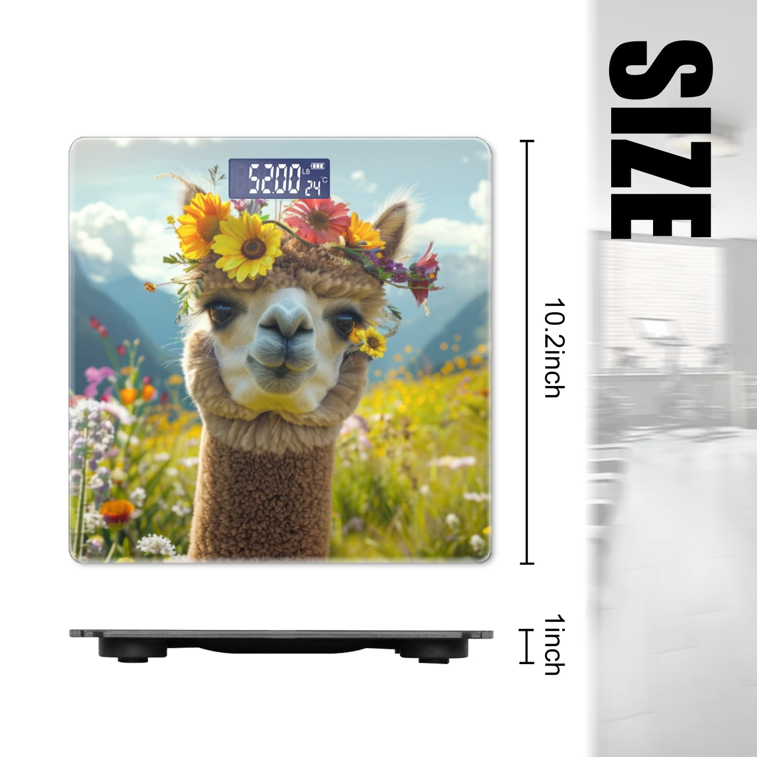 High Precision Body Weight Scale Smart Bathroom Scales with Large LCD Display(400lbs),Decorative for Bedroom-Cute Alpaca With Colorful Flowers On Head