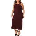 thumbnail image 4 of Agnes Orinda Women's Plus Size Sweater Dress Crew Neck Sleeveless Knit Bodycon Midi Tank Dresses 4X Burgundy, 4 of 6