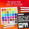 thumbnail image 2 of ARTISTRO 36 Metallic Precision Dual-Tip Acrylic Paint Markers – Paint Pens Set with Dot & Fine Tips for Fabric, Rock, Glass, Wood, Coloring Books – Classroom & Art Supplies Teacher Appreciation Gift, 2 of 5