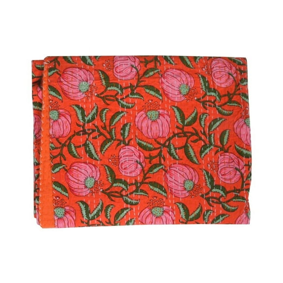 Kantha Quilt Indian Hand Block Floral Print Quilt Cotton Kantha Throw Kantha Blanket Handmade Quilt Double Size Kantha Bedspread