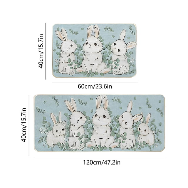 Kitchen Floor Mat Set Crystal Velvet Non Slip and Washable 2 PCs Easter Theme Home Decor 40X60Cm + 40X120Cm