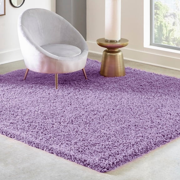 Unique Loom Solid Shag Collection Area Rug (7' 10" Square Lilac)