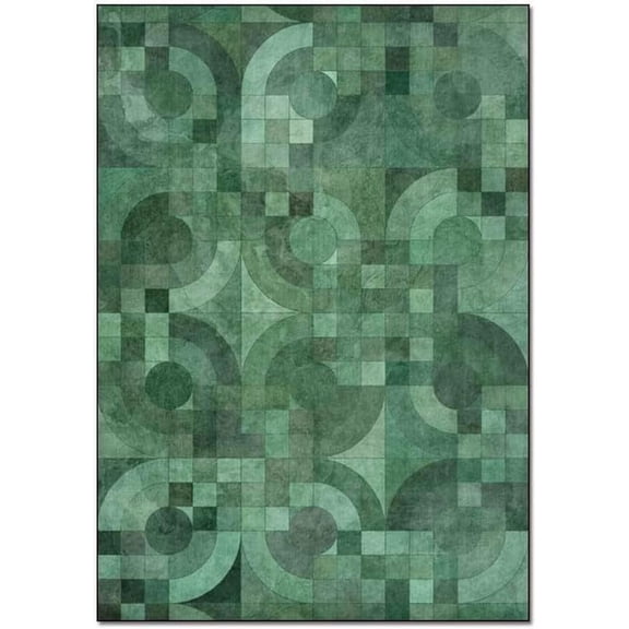 Green Geometric Retro Accent Area Rug Vintage Distressed Modern Abstract Carpet Boho Rug For Living Dining Room Bedroom Emerald Home Office Farmhouse Floor Rug 2 x 3ft