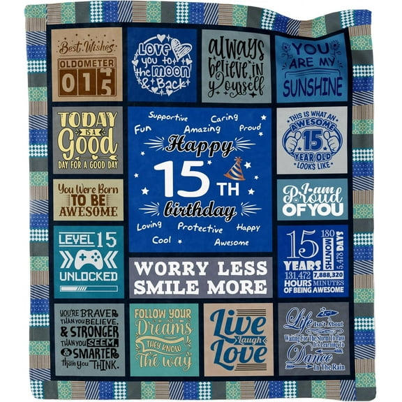 15 Year Old Boy Gifts for Birthday, Gifts for 15 Year Old Boy, 15th Birthday Gifts for Boys, Birthday Gifts for 15 Year Old Boys, 15th Birthday Decorations for Boys Throw Blanket 60"X50"