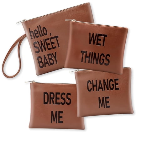 YANTONG Diaper Bag Organizing Pouches Leather Diaper Bag Organizer Diaper Essential items Dry Wet Bags for Baby Diaper Organization (Brown)
