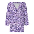 thumbnail image 6 of Njagoc3 Womens Purple Floral Print V - Neck Top, 3/4 Sleeve, Loose Fit, Romantic Spring & Summer Date Night Wear, 6 of 6