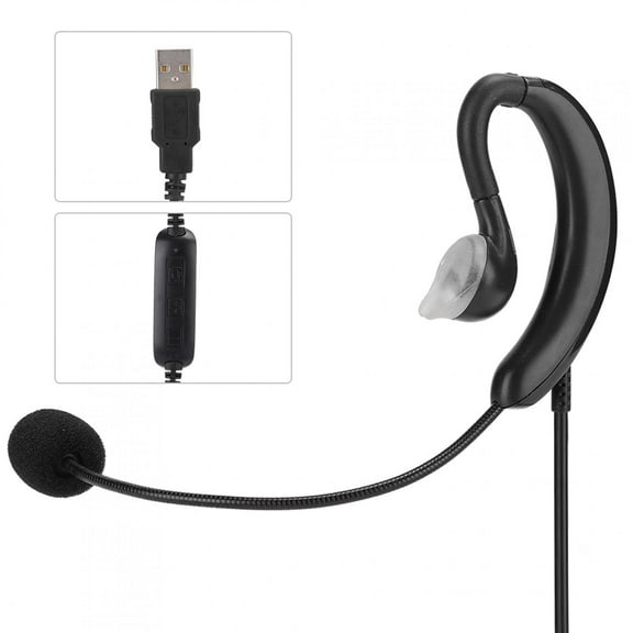 Kritne Wired Ear-Hook Headset, USB Notebook Desktop Headphone Supports One-key Mute For Skype / QQ / MSN, Portable Computer Earphone With Micphone For Training Teaching