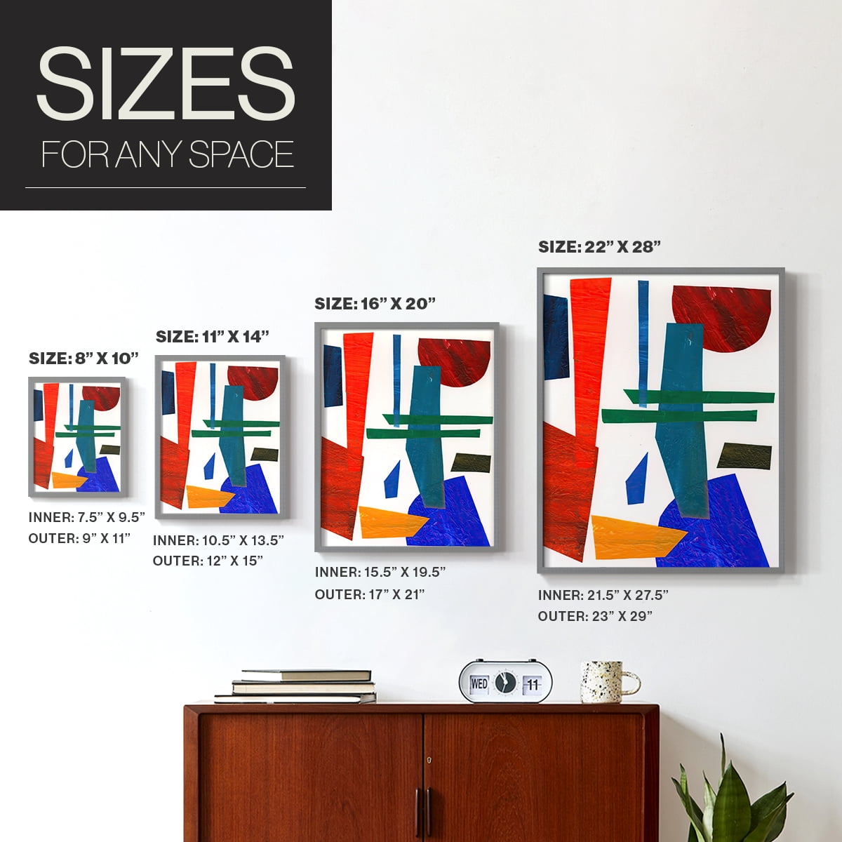 Colorful Shapes IV Framed Print in Gray Solid Wood Framed Print No Nail Hanging