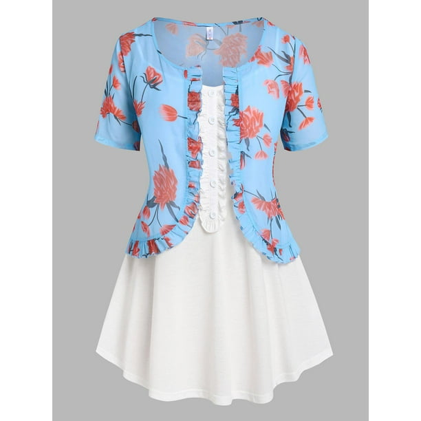 Top de flores de gasa de tamaño grande con juego de cami superior Rosegal Camisetas tallas grandes