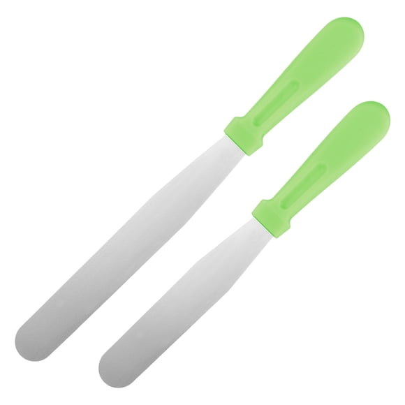 Uxcell Cake Offset Spatula Set, 6, 8" Icing Spatula Cake Decorating Frosting Knife with PP Plastic Handle for Home Kitchen Bakery Set of 2 Green (Straight Handle)