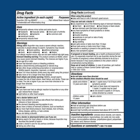 Equate Ibuprofen Tablets, 200 mg, Pain Reliever and Fever Reducer, 200 Count (2x100 Count), Compare to Advil® Caplets Active Ingredient