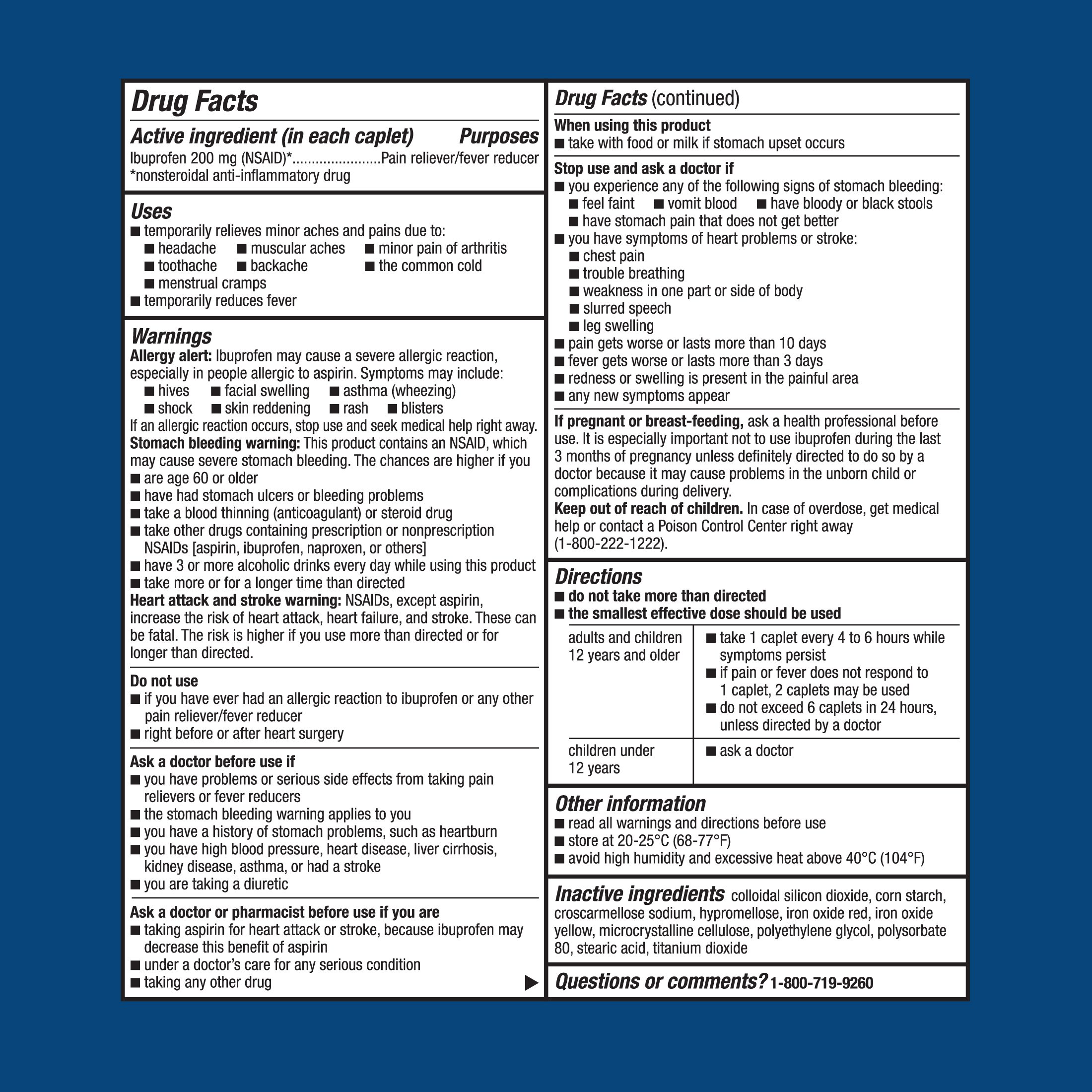 Equate Tabletas de Ibuprofeno, 200 mg, Alivio del Dolor y Reductor de Fiebre, 200 unidades (2x100 unidades), Comparar con Advil Caplets Ingrediente Activo 2