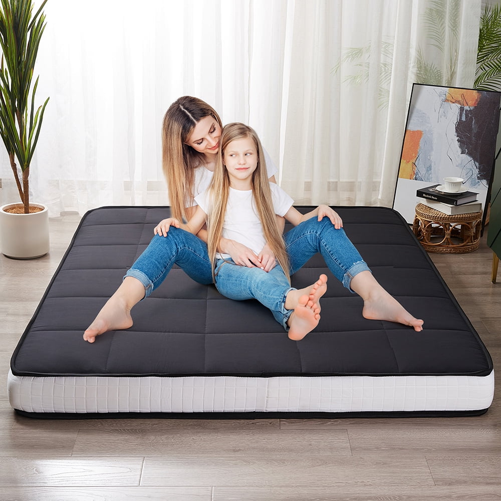 GOODONE 6" Thick Futon Mattress,Padded Japanese Floor Mattress Quilted Bed Mattress Topper,Extra Thick Folding Sleeping Pad,Black,Twin Size