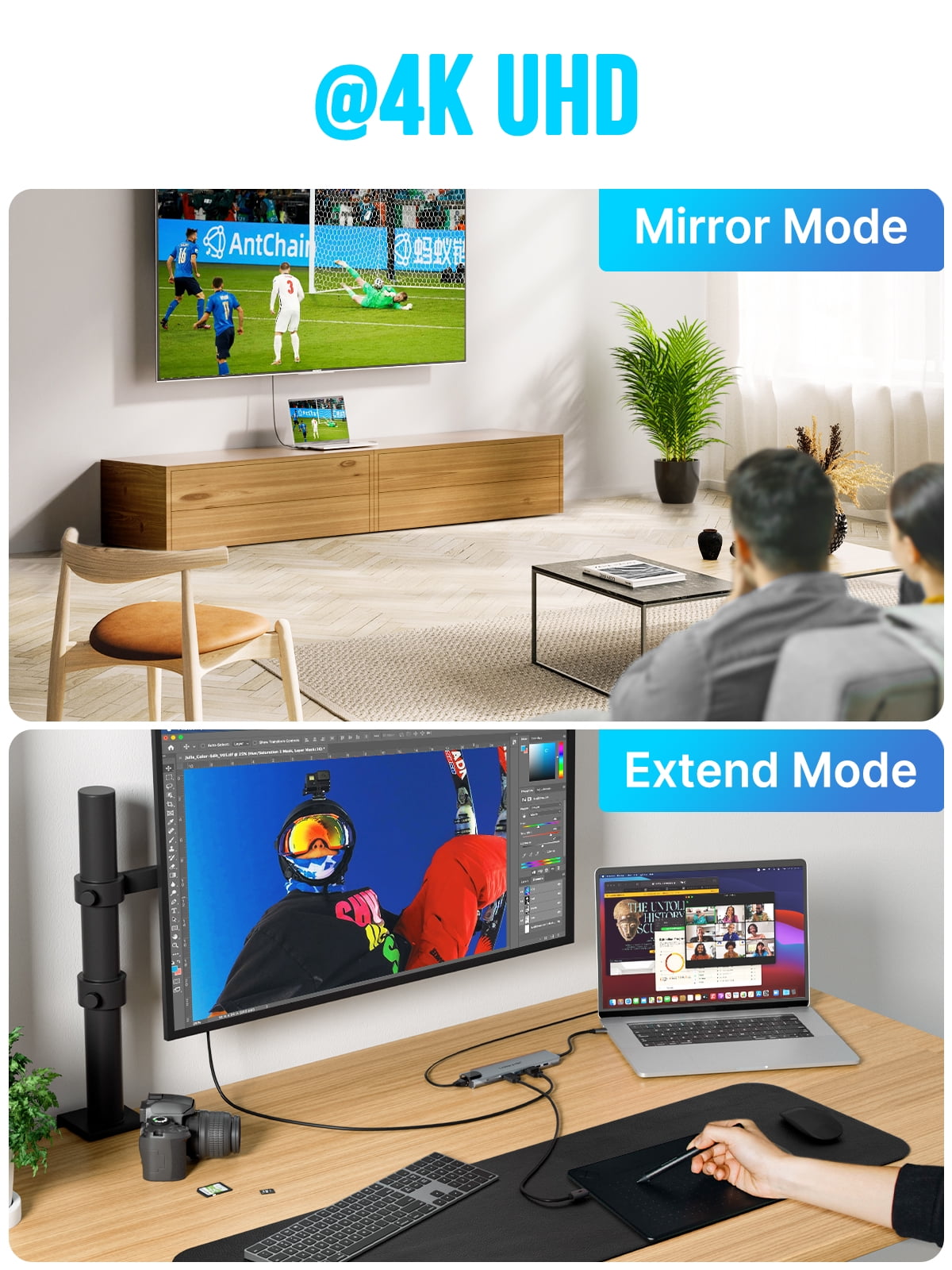 USB-C 8-in-1 Multi-function Docking Station with 4k Screen Projection, 3 USB Data Ports, Network Port, SD/TF Card Slot, And Type-C Charging Port Hub