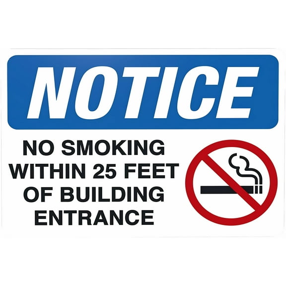 No Smoking Within 25 Feet of Building Entrance Warning Sign - 8"x12" Metal Security Decor, Caution Marker for Business Office Home Street