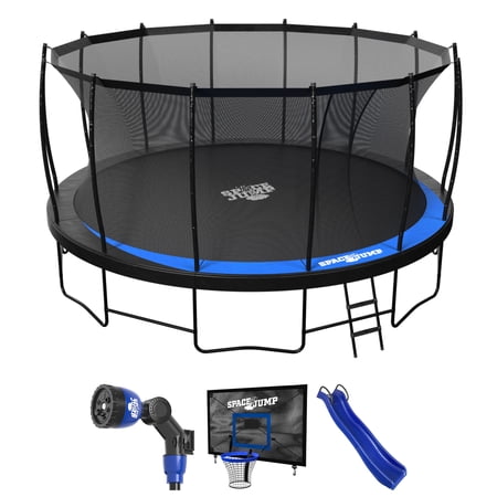 SpaceJump Lunar 16' Trampoline Outdoor Ultimate Set with Safety Net, Slide, Hoop & Sprayer