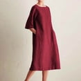 thumbnail image 2 of Abcnature Summer Causal Dresses for Women Half/Long Sleeves T Shirts Solid Crew Neck Cotton Linen Loose Knee-length Dress Tunic Sundresses Mini Dress Recommend Weight 110 to 121lb, 2 of 7