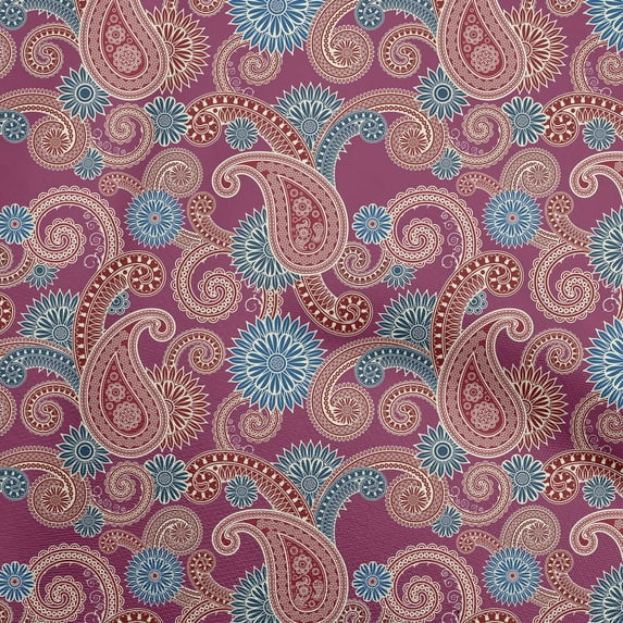oneOone Cotton Poplin Dark Magenta Fabric Paisleys Sewing Fabric By The Yard Printed Diy Clothing Sewing Supplies 56 Inch Wide-YE
