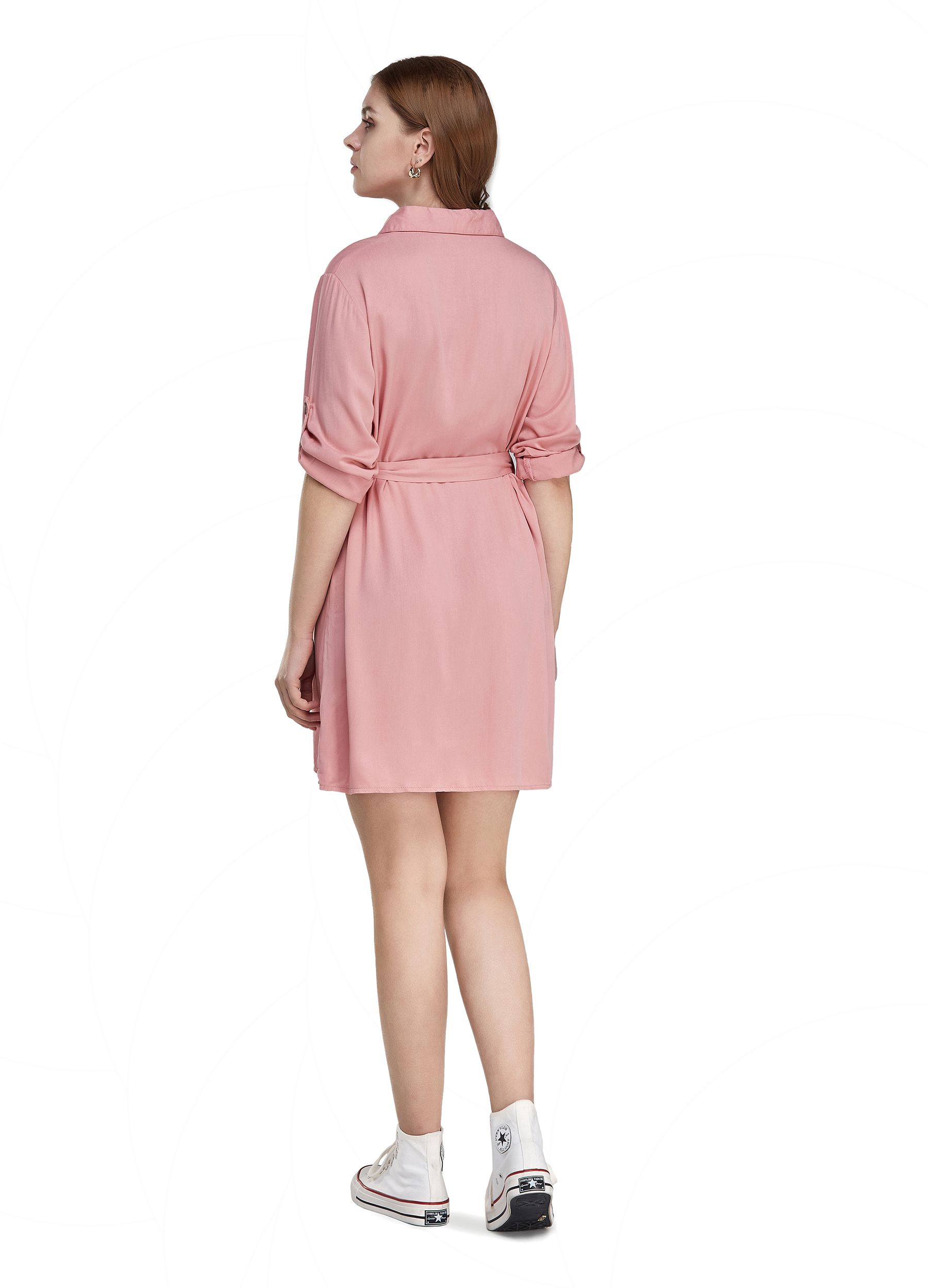 MECALA Women 3/4 Long Sleeve Button Down Shirt Dress Casual Midi Dress Pink L - image 3 of 10
