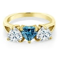 thumbnail image 2 of Gem Stone King 18K Yellow Gold Plated Silver 3-Stone Ring Heart Shape Persian Blue and White Moissanite (2.40 Cttw, Size 5), 2 of 3