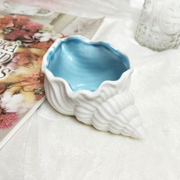 Tineasur White Ceramic Conch-Shaped Flowerpot for Indoor Plants, Home and Office Decor, 1 Piece Plant Pot