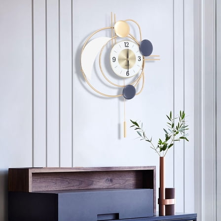 Large Wall Clocks for Bedroom Decor Swing Wall Golden Clock Kitchen Office Pendulum Metal Wall Clock, 27.95in H