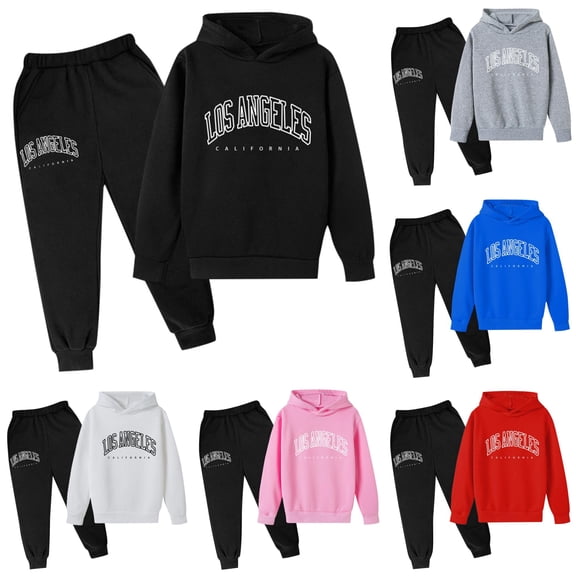 XAOFW Child Toddler Boys Girls Outfits Long Sleeve Letter Printed Warm Hoodie Pullover Tops Jogger Pants Kids 2 Piece Tracksuit Sets Breathable Clothing Sets 3-4 Years
