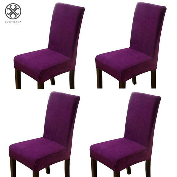 Luxtrada 4 Pack Velvet Stretch Dining Room Chair Covers Soft Removable Washable Chair Slipcovers Chair Protectors for Dining Room Wedding Banquet Decoration