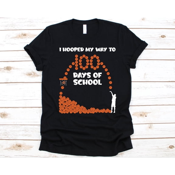 BandRole I Hooped My Way To 100 Days Of School Shirt, School Basketball Gift For , Basketball Lover, Basketball Player, Ball Design, School Shirt