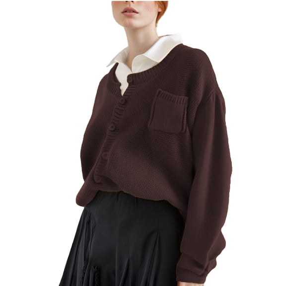 Ediodpoh Women’s Drop Shoulder Long Sleeve Cardigan Sweaters for Women Button up Pocket Front Lightweight Knit Tops Coffee XL
