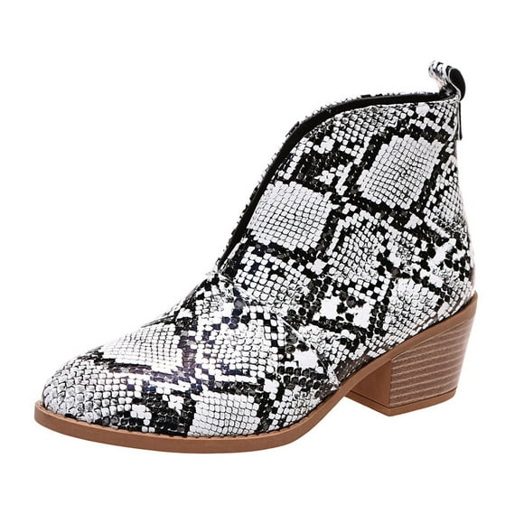 Juebong Boots on Clearance 2023 Women's Stacked Mid Heel Ankle Boots V Cutout Pointed Toe Chunky Booties The Western Wear Fashion Cowboy Cowgirl Outfits Low Heel Walking Boots For Girl Ladies