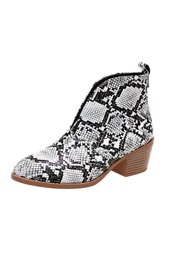 Womens Dressy Cutout Slip On Ankle Boots Fashion 2023 Leopard/Snakeskin/Solid Low Stacked Heel Western Booties Shoes
