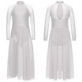 thumbnail image 6 of Doomiva Kids Girls Long Sleeve Lyrical Dance Dress Contemporary Dance Dress Flowy Sheer Mesh Maxi Skirted Leotard White 10, 6 of 7