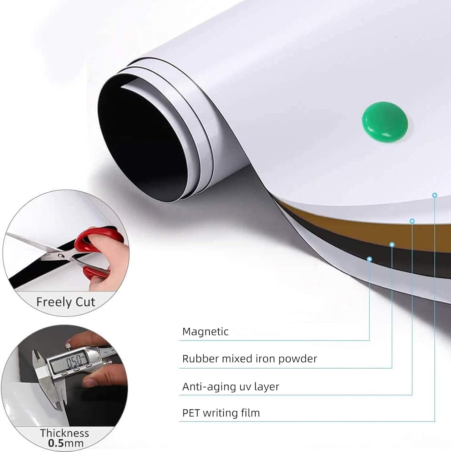 ZHIDIAN Magnetic Whiteboard Contact Paper 36" x 24", Dry Erase White Board Sticker with Non-Adhesive Backing