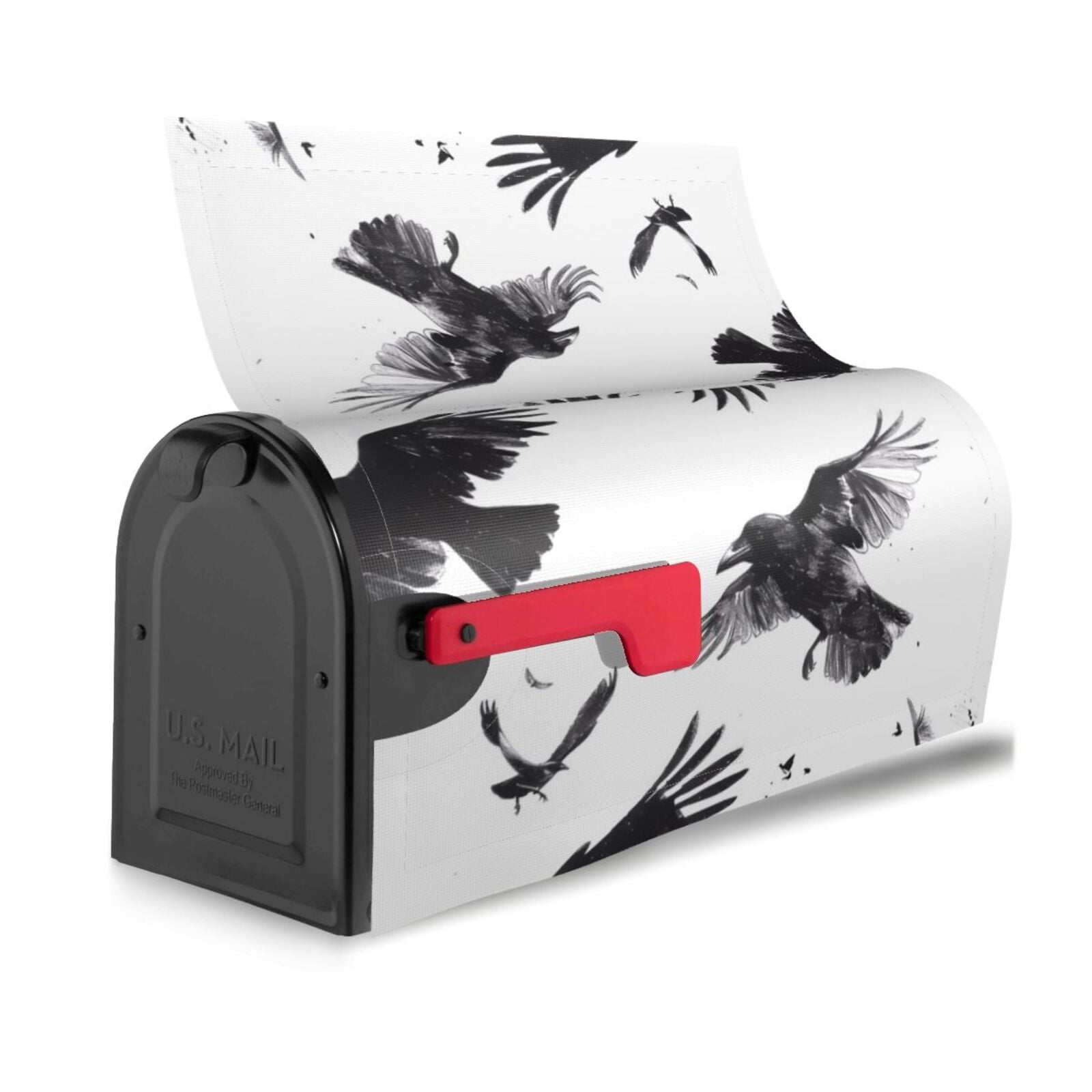 Rateoe Monochrome Flying Ravens Printed Mailbox Covers - Easy to Install Fall, Winter, Spring, Summer Mailbox Cover - Weather and UV-Resistant Mailbox Decor - Mailbox Magnetic Covers-