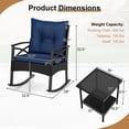 thumbnail image 3 of Costway 3-Piece Rattan Rocking Bistro Set with Tempered Glass Tabletop & Cushions for Porch Black + Navy, 3 of 10