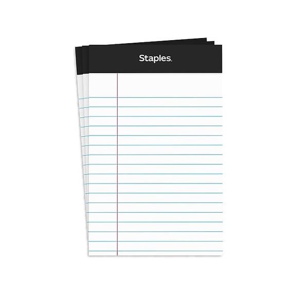 Staples® Perforated Mini Legal Writing Pads - Narrow Ruled, 3.5" x 5.5", White, 3/Pack (10871)
