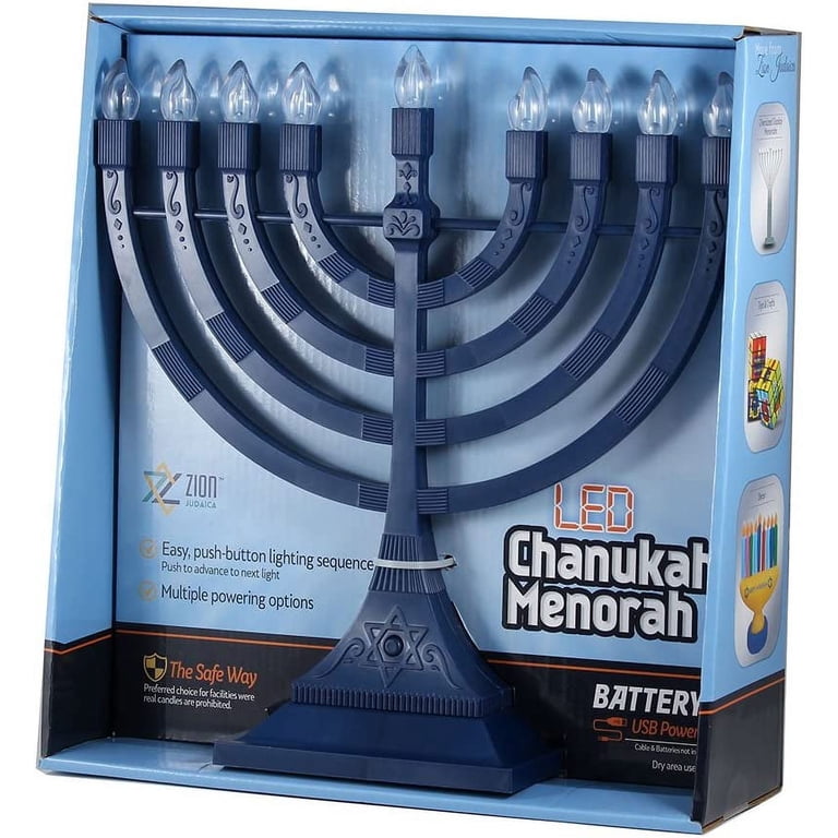 Zion Judaica LED Menorah, Blue, Battery or USB Powered photo 2