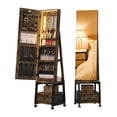 thumbnail image 3 of 4-in-1 Jewelry Cabinet with Large Storage Capacity, Rotatable Full Length Mirror with Jewelry Storage, Lockable Floor Standing Jewelry Armoire Organizer with Drawer and Wheels, 3 of 9