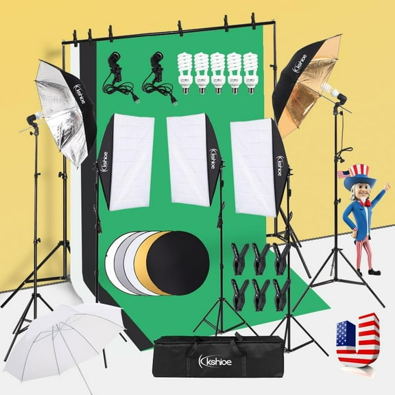 Zimtown Photography Lighting Kit:6.5x10feet/2x3m Backdrops Stand Support System, 5 in 1 reflectors, 1600w 5500k Umbrellas Softbox Continuous Lighting Kit for Portrait, Product and Video Shootin